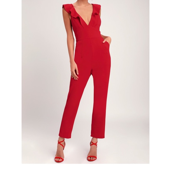 Lulus Pants - Lulu’s Leilani Ruffled Red Jumpsuit